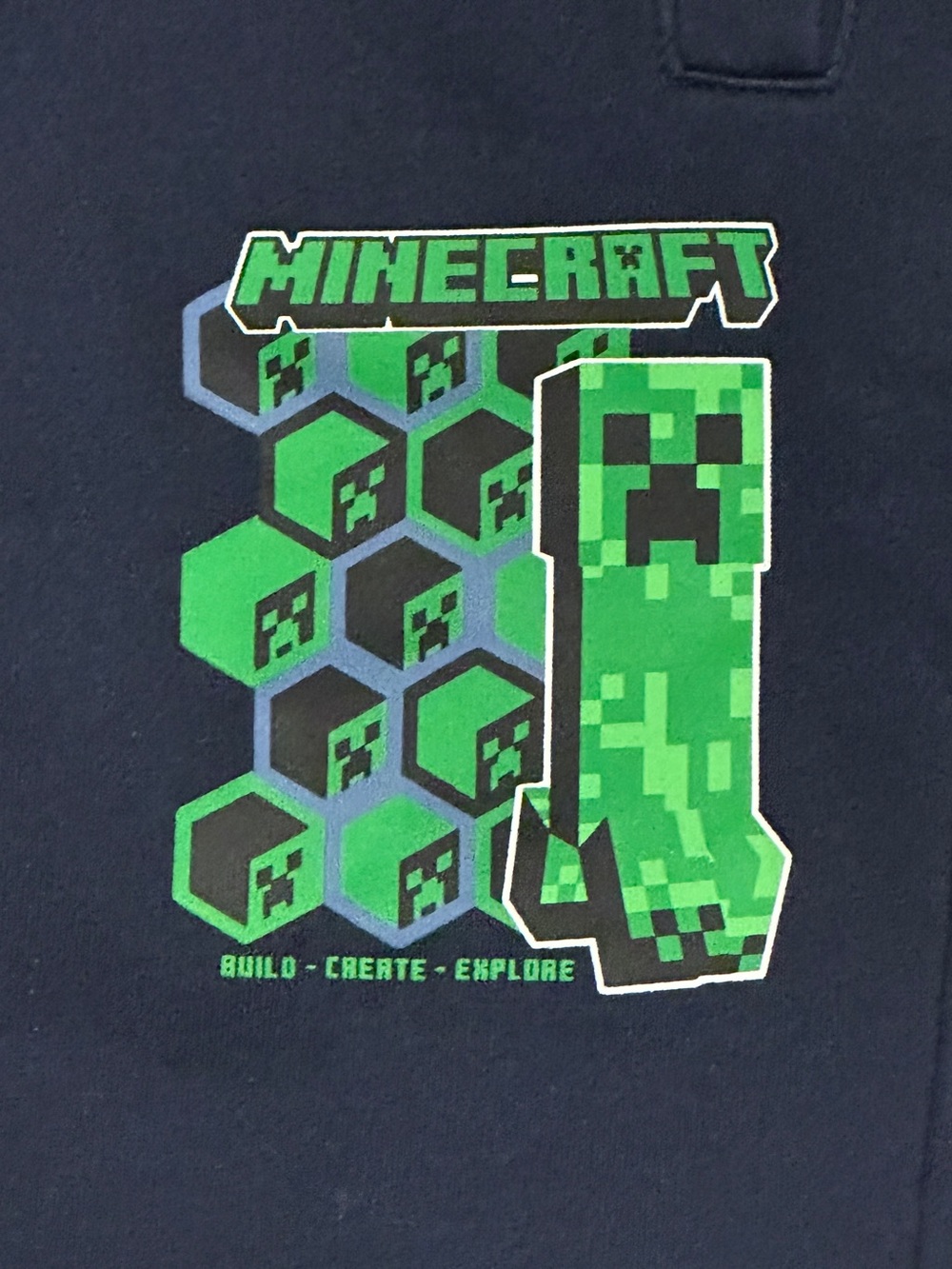 Minecraft blue sweatpants with green creeper graphic for boys in Size 7-8. - Picture 3 of 6